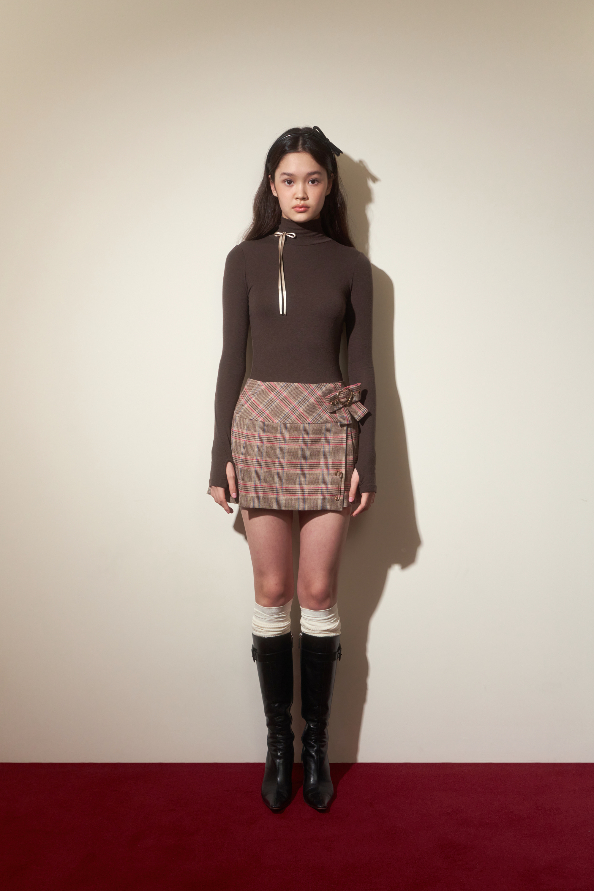 🎀Exclusive🎀 Pleated Mini Kilt Skirt with Broach(Beige)