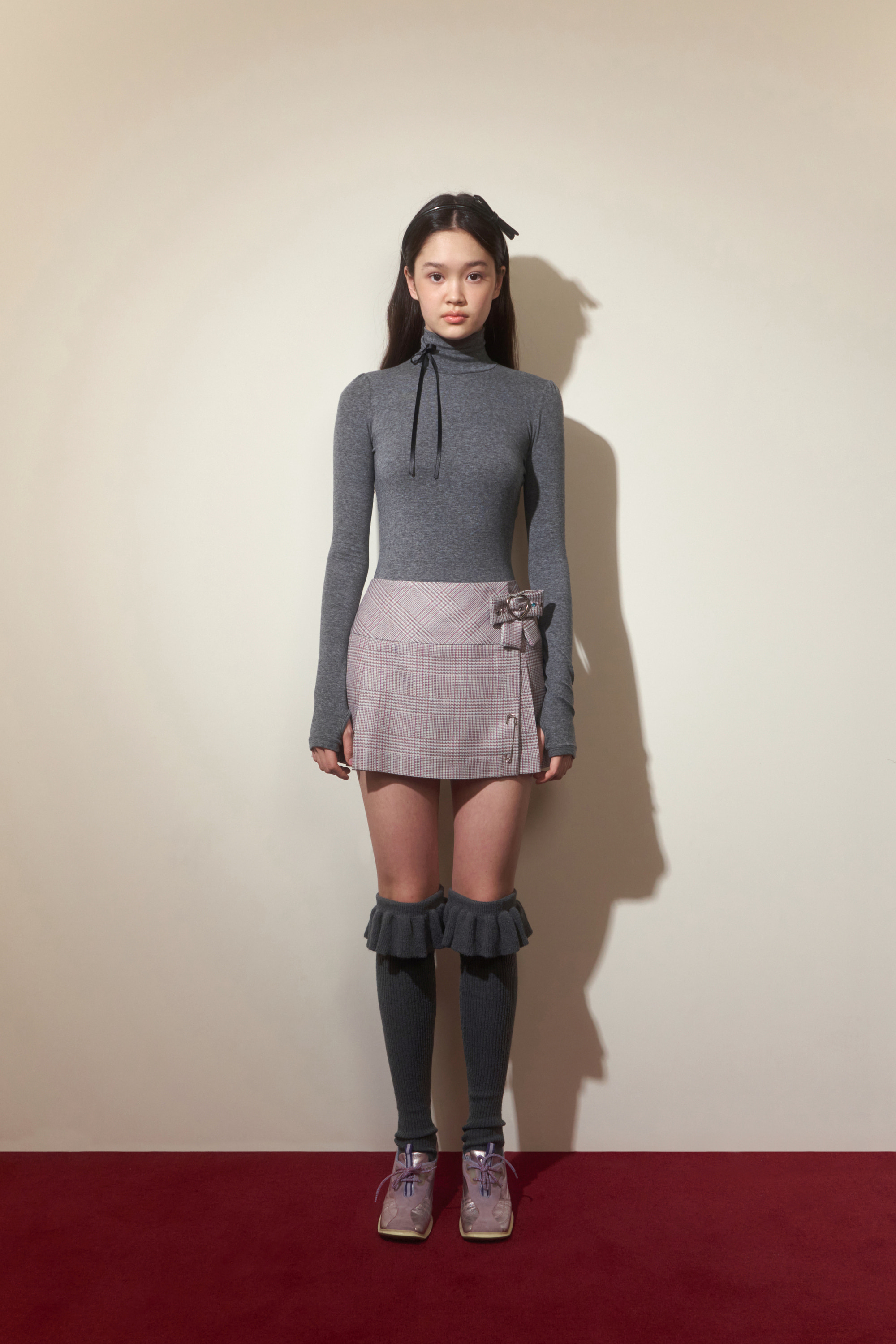 🎀Exclusive🎀 Pleated Mini Kilt Skirt with Broach(Greyish Pink)