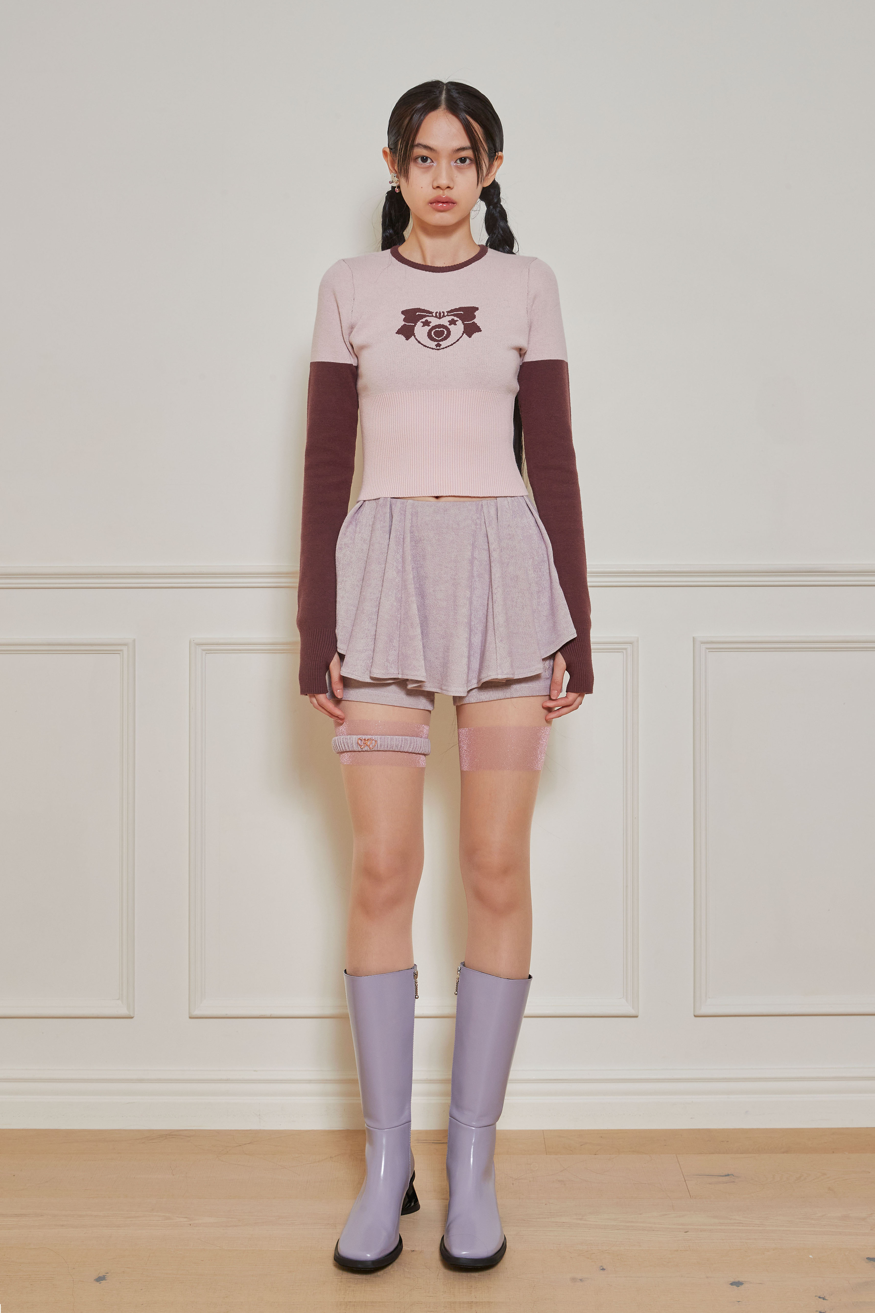 (1st Restock) Magical Heart Jacquard Knit Top(Pink&amp;Wine brown)